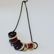 Multi Color Wood Rings Brown Chain Necklace Choker