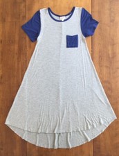 LuLaRoe CARLY DRESS High Low T Shirt Dress GRAY BLUE Short Sleeve WOMENS XXS