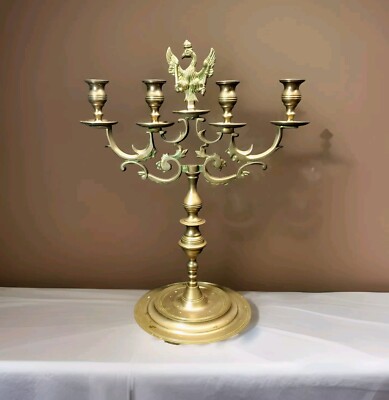 Antique Large Solid Brass 4 Candles Arm Candelabra Ornate Eagle