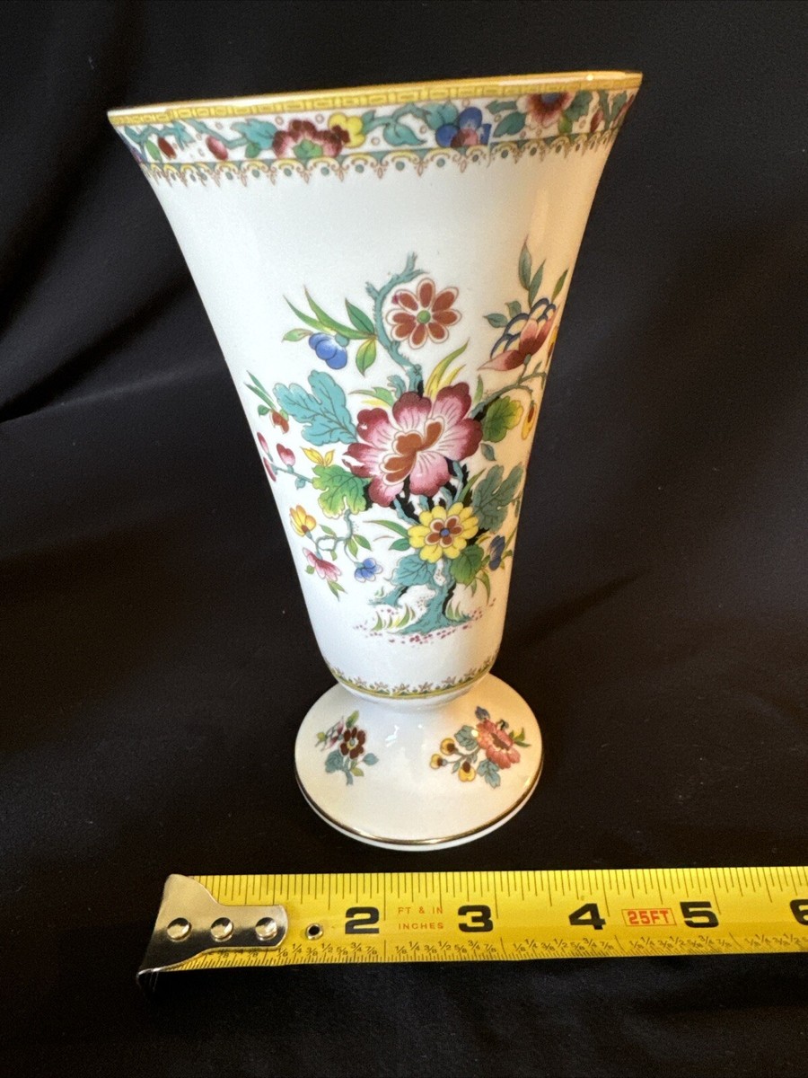 VTG COALPORT TRUMPET FLOWER ROSE MEDIUM HEIGHT VASE GOLD TRIM 6.75