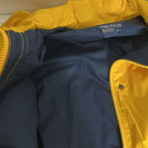Nautica Women's Size Large Yellow Raincoat Hooded Zip and Snap Front Lined Coat - Picture 8 of 16