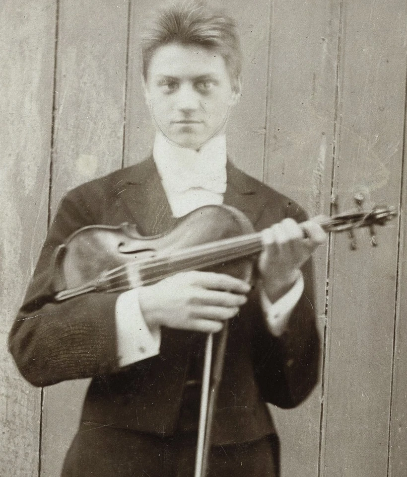 young man w violin, strange background, tails, Cabinet Card, 1890's Hungary - Image 2 of 4