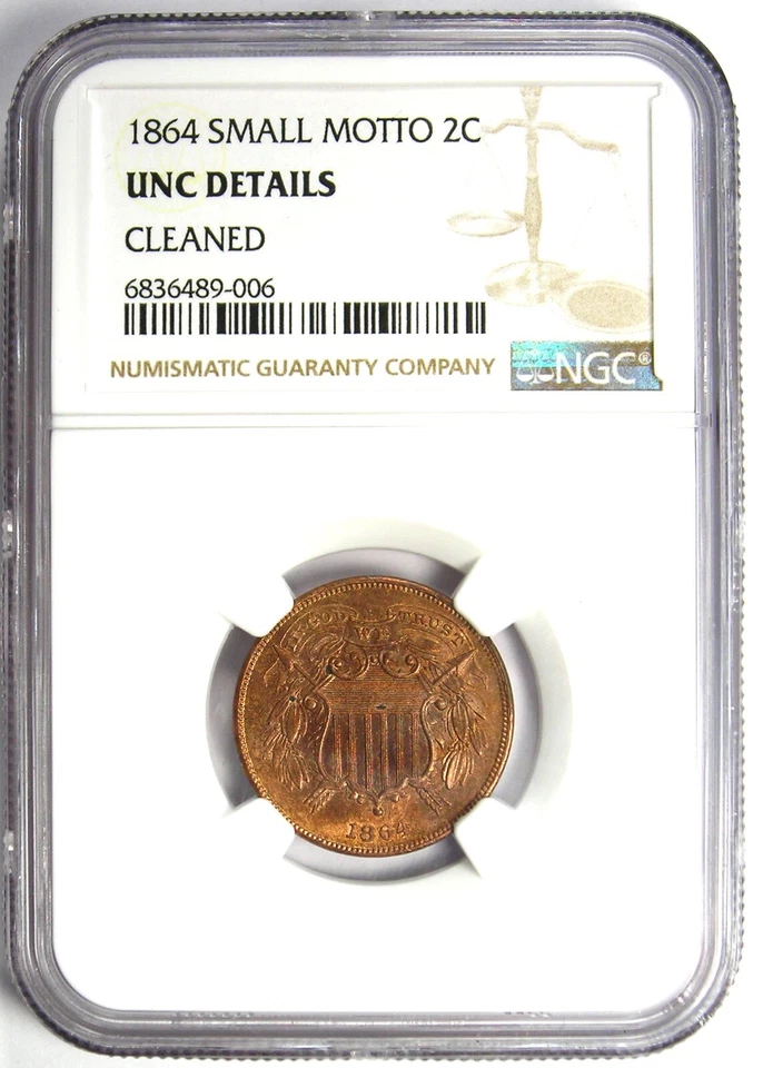 1864 "Small Motto" Variety Two Cent Coin 2C - NGC Uncirculated Details (UNC MS) - Image 2 of 4