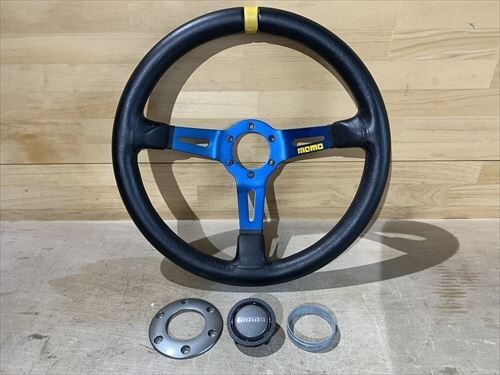 Momo Mod 08 Model 08 35f Black Leather Blue Spoke Deep Cone Steering Japan Used Ebay