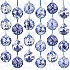 24 Pcs Christmas Chinoiserie Porcelain Ornaments Porcelain Style Balls Plasti...
