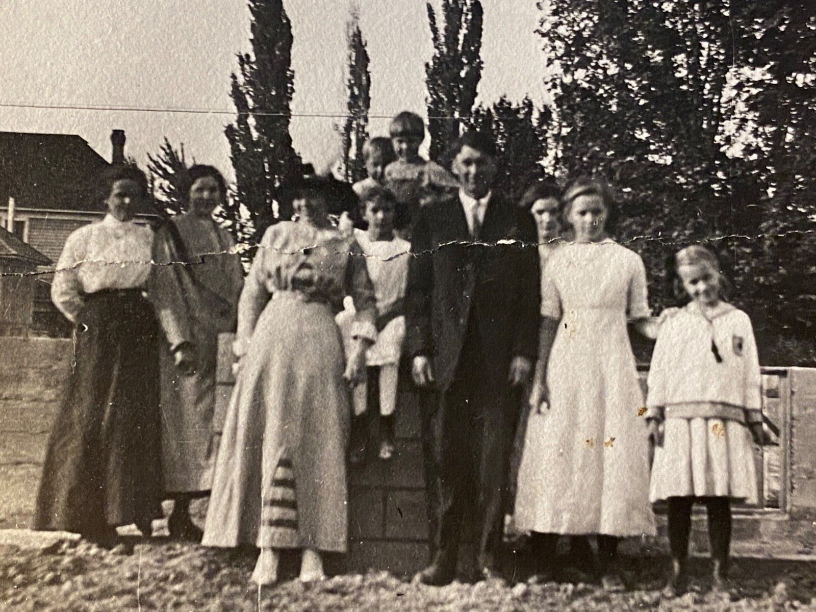 1910 Antique RPPC Family Portrait at Home Construction Site Real Photo Postcard