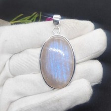 Natural Rainbow Moonstone Gemstone 925 Sterling Silver Pendant Jewelry 2.5"