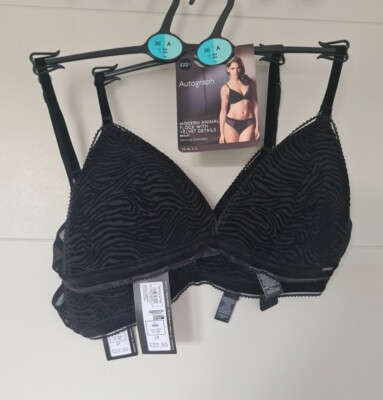 Marks & Spencer M&S Autograph 2 x black flock velvet non-wired bralets 36A BNWT