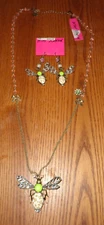 3pc BETSEY JOHNSON Firefly Gold Necklace & Earings