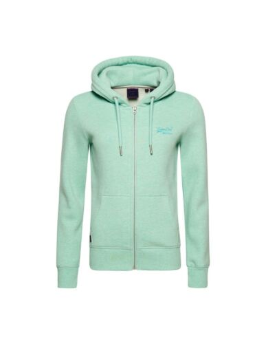NWT Superdry Women`s Organic Cotton Vintage Logo Zip Hoodie - Minted Marl Sz.4 - Picture 1 of 18
