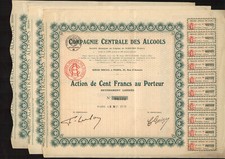 Partia 3 sztuki Compagnie Centrale des Alcools Action 100 franków 1920