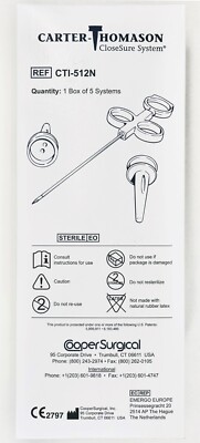 *5-Packs* Carter Thomason CloseSure System Puncture Closure Device CTI-512N