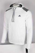Adidas Men's Tech Pullover Hoodie Fleece Sweatshirt White / Grey
