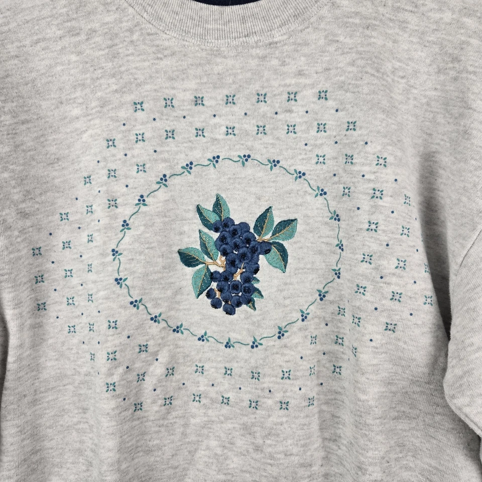 Sudadera Pullover Morning Sun Mujer Vintage Bordada Arándano Talla M EE. UU. Foto 4 de 4