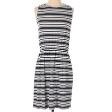 LOFT navy white striped sleeveless dress tie back