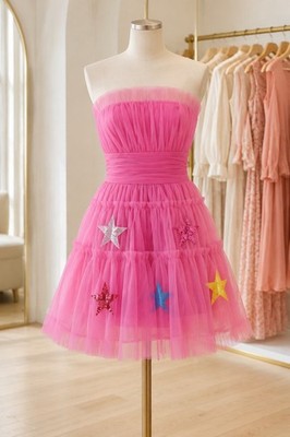 Blue B  Hot Pink Tulle Mini Dress Tiered Party Partycore Glam Star