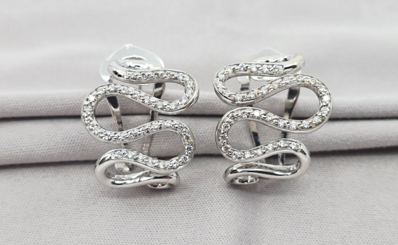 Unique 18K Solid White Gold Serpentine Snake Wavy… - image 1