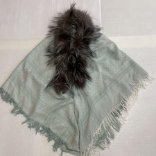 GUCCI silk blend wool FOX fur shawl, stole GG rare blue Size: 120 120 From Japan