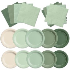 CMUSKO Sage Green Baby Shower Decorations - 150pcs Gradient Plates Napkins Kit