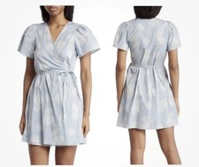 Madewell Retro Cotton Dusty Blue Floral Cottagecore Feminine Boho Wrap Dress