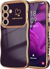 Samsung Galaxy S25 Case for Women Girls, Cute Wave Frame Curly Shape with Love H