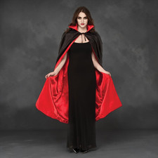 48  Black Red Satin Vampire Cape Lined Halloween Costume Cloak Adult NIP
