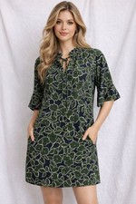 BANANA REPUBLIC GREEN FLORAL TIE NECK BELL SLEEVES CASUAL SHIFT DRESS SIZE:2 NWT
