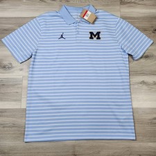 michigan wolverines Polo Shirt Men's Large Blue Stripe Jordan Short Sleeve New