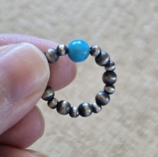 Sterling Silver Desert Pearl Stretchy  Ring With Sleeping Beauty Turquoise