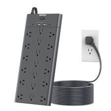 Surge Protector Power Strip with 19 Outlets and 4 USB Ports, 15 Ft Flat Plug ...