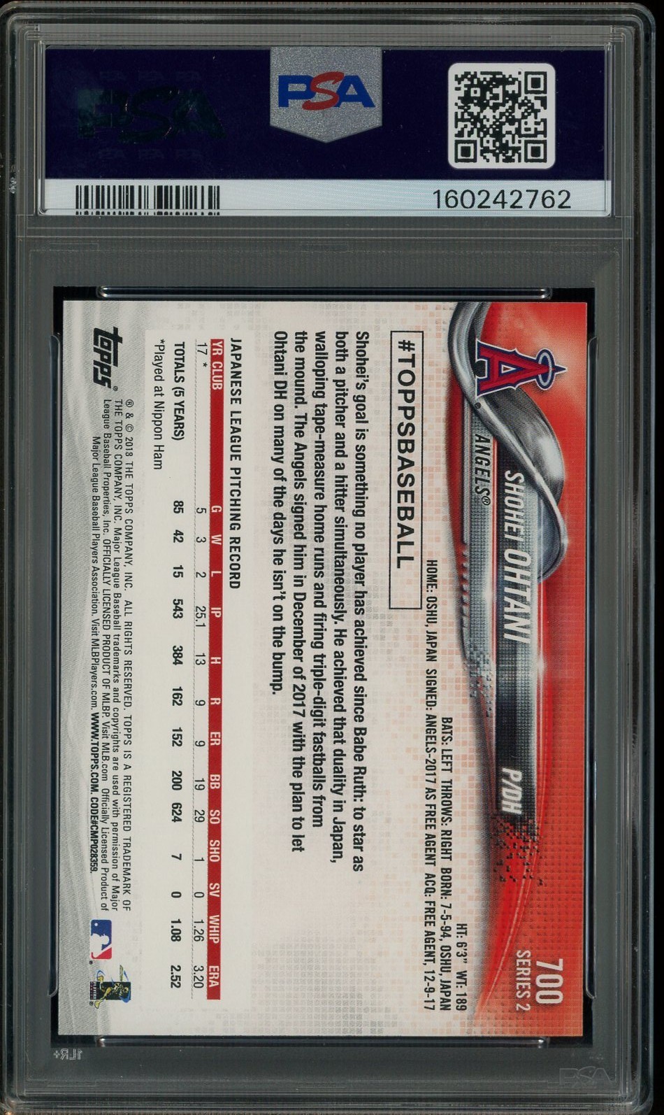 2018 Topps #700 Shohei Ohtani Pitching Angels RC Rookie PSA 10 GEM MINT view 3