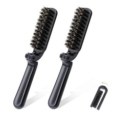 2Pcs Travel Hair Brush, Mini Folding Hair Brush Collapsable Boar Bristles Hair C