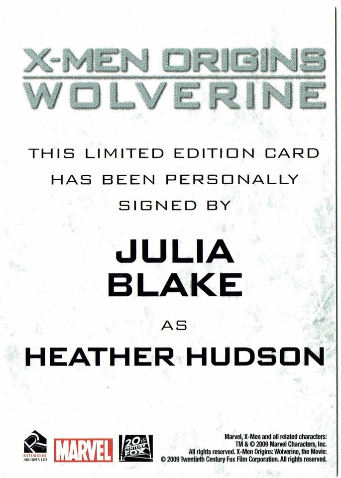 Tarjeta autógrafa de la película X-Men Origins Wolverine 2009 Julia Blake como Heather Hudson Foto 2 de 2