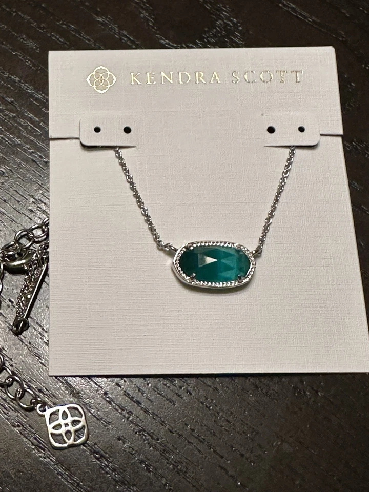 Kendra Scott Elisa Pendant Emerald Green Cats Eye Necklace In Silver for Women - image 2 of 4