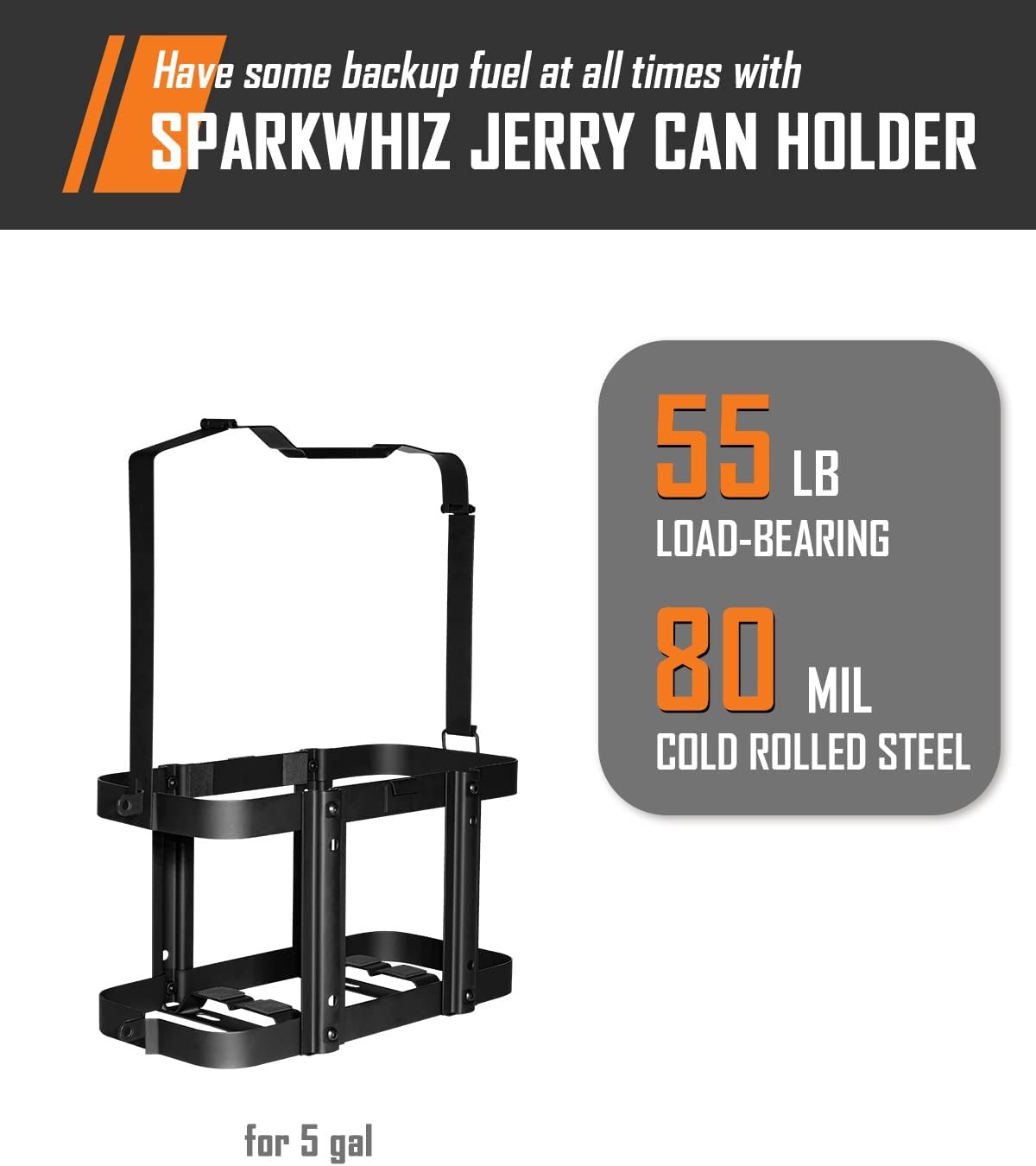 SPARKWHIZ Jerry Can Holder Mount 5.28 Gallons/20L Fuel Gasoline Can Rack- Steel