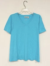 LOGO by Lori Goldstein Cotton Modal V-Neck Tee Women's Plus Size 1X Blue A351661