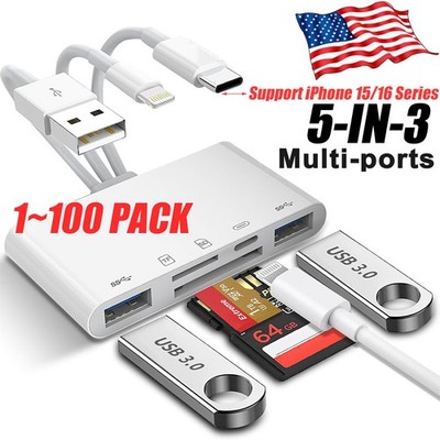 5 in 1 Memory Card Reader USB 3.0 OTG Adapter SD Card Reader For iPhone/iPad LOT