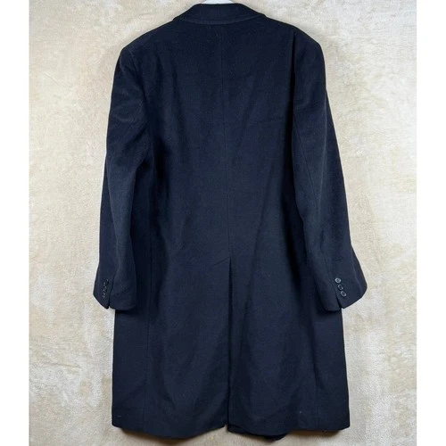 Adams Row Mens 42S Vintage 100% Wool Overcoat Navy Blue Made in Yugoslavia image 2