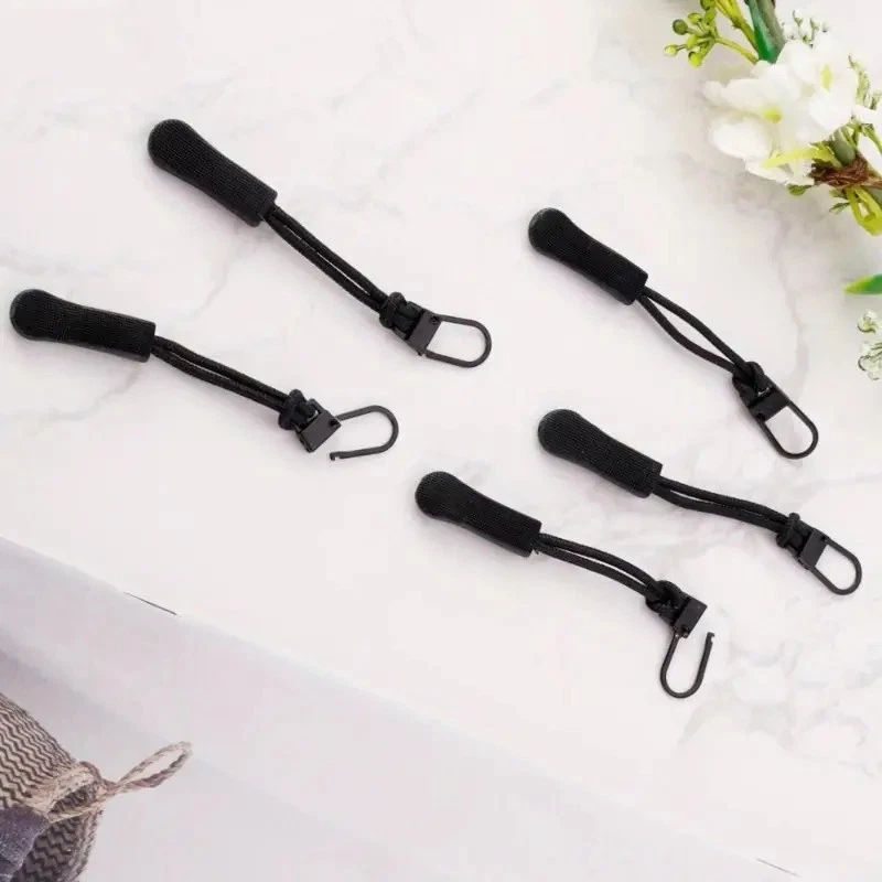 5 PCS Black Paracord Zipper Pulls for Backpacks Jackets Luggage Survival Kits - Image 2 of 4
