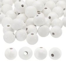 20mm Natural Wood Beads, 50 Pack Wooden Beads Round Loose Beads, White