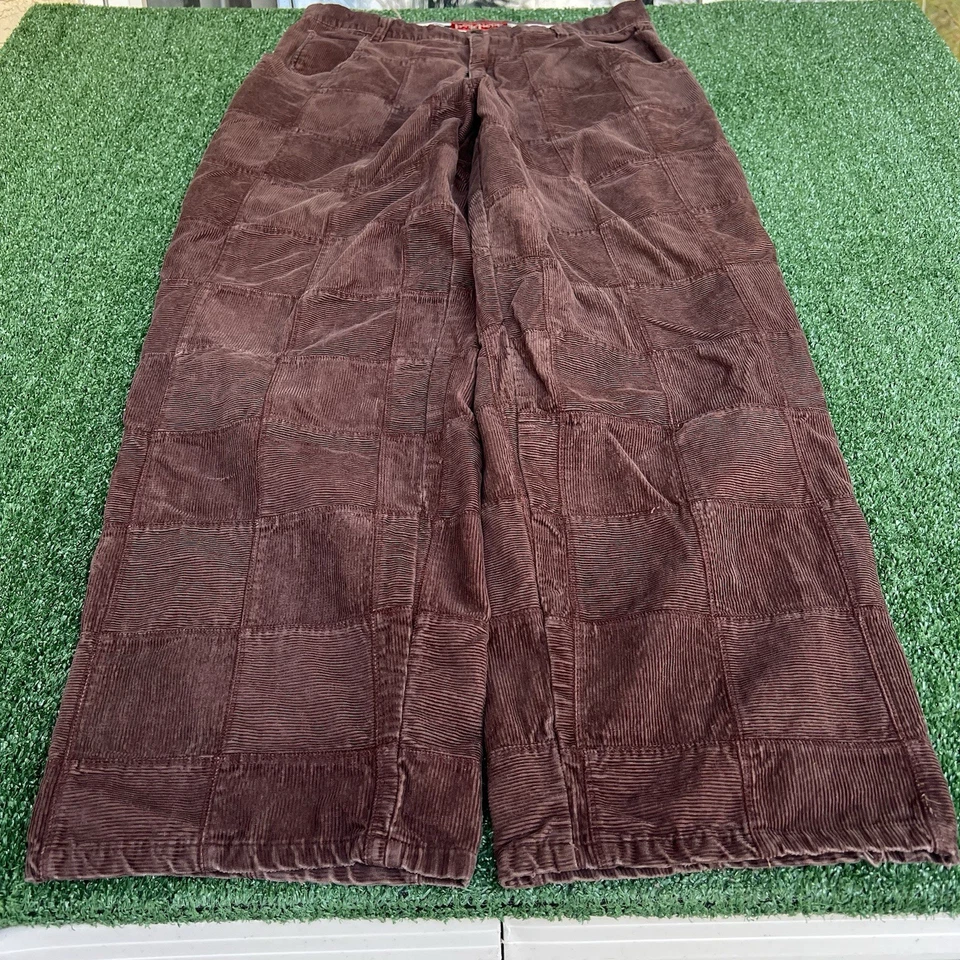 Vintage Y2K Men Pelle Pelle Brown Corduroy Patchwork Baggy Wide-Leg Pants 36x33" - Image 3 of 4