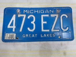 Michigan License Plate Great Lakes Blue White 473 EZC