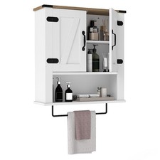 Bathroom Wall Cabinet w/ Towel Bar Barn Doors  Adjustable Shelf for Laundry