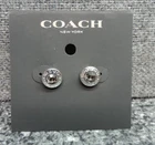 Coach Open Circle Stone Strand Earrings Silver Tone
