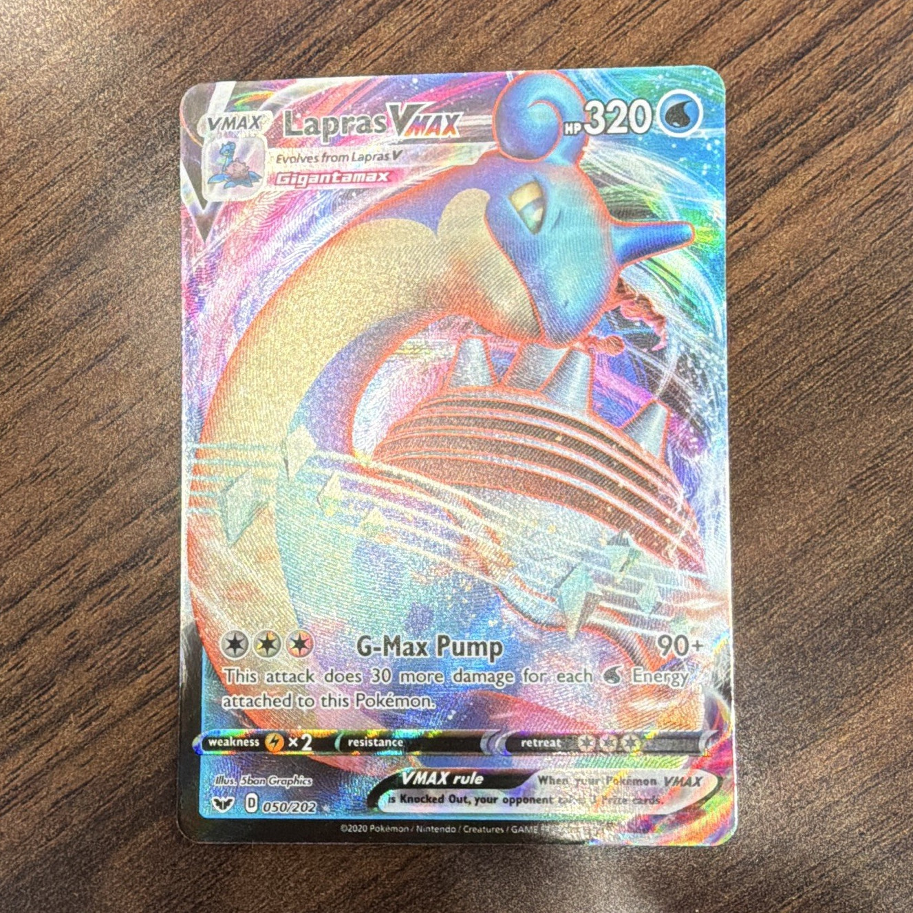 Nintendo Pokémon Lapras VMAX Holo Ultra Rare Full Art 050/202 SwSh EN 320 HP