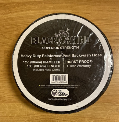 BLACK RHINO HD Reinforced Pool Backwash Hose W Clamp 1-1/2''x100' US Pool Supply