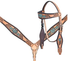 Hilason Turquoise Floral Tooled Headstall & B...