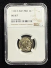 1938-D 5C Buffalo Nickel NGC MS67 Green/Orange Toning (Scratched Slab) Item#294