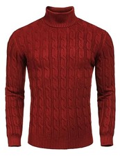 Men's Slim Fit Turtleneck Sweater Casual Twisted Knitted X-Large Wine Red