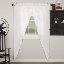 Farmhouse 84"x36"x18" Prairie Panel Pair White Rod Window Curtains